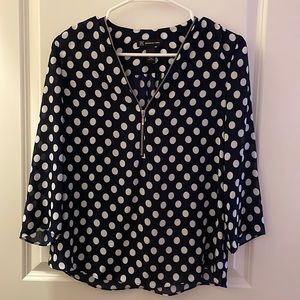 INC Blouse - Navy blue with white dots